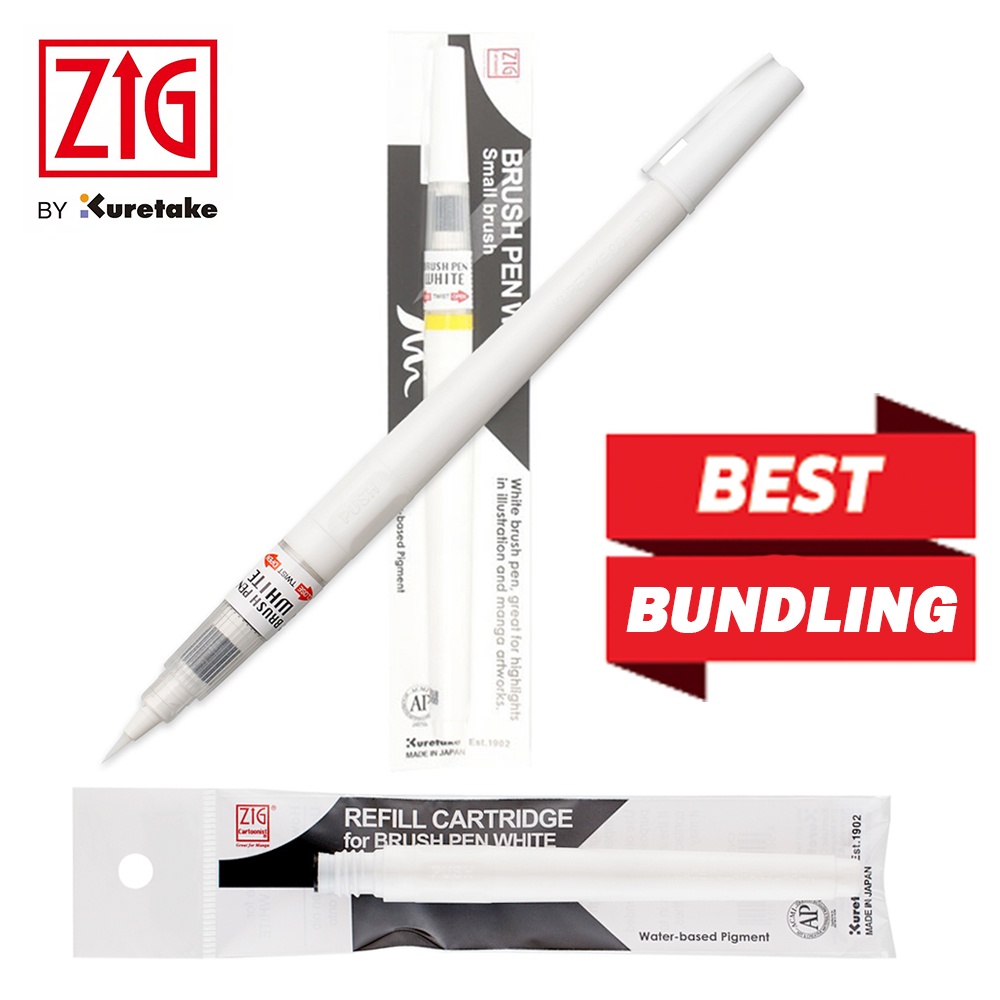 

(Bundle) ZIG BRUSH PEN WHITE & ZIG BRUSH PEN WHITE REFILL