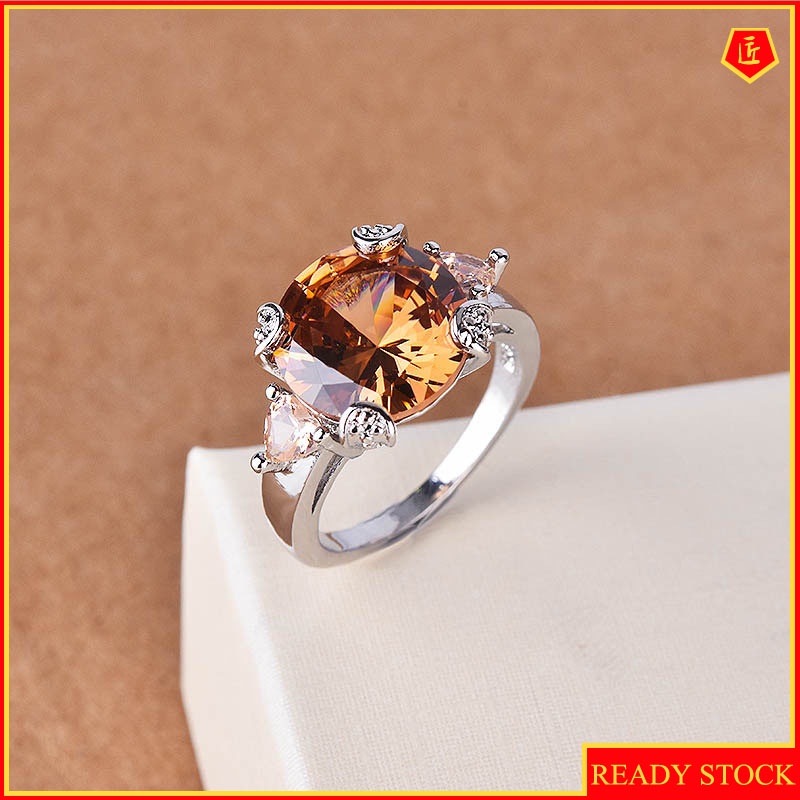 [Ready Stock]Champagne Morganite Ring Fashionable and Elegant