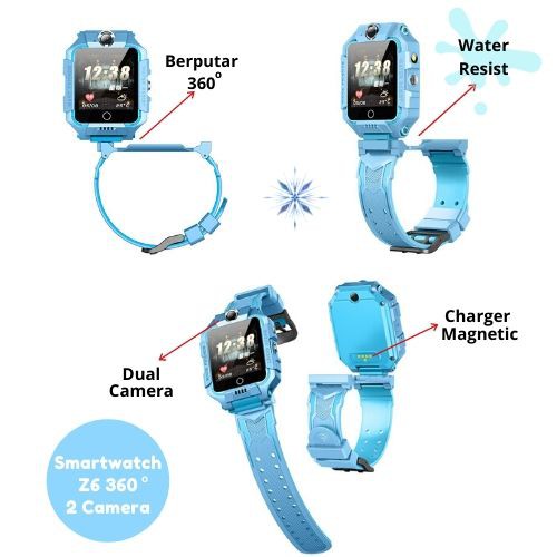 [COD] Z6 waterproof Kids Dual Camera 360 Derajat SmartWatch Anak AntiAir 2 KAMERA 360° IP67