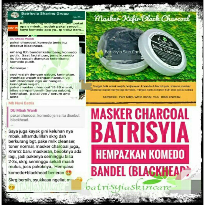 Masker charcoal batrisyia masker kefir etawa organik penghilang komedo batrisya herbal arang hitam