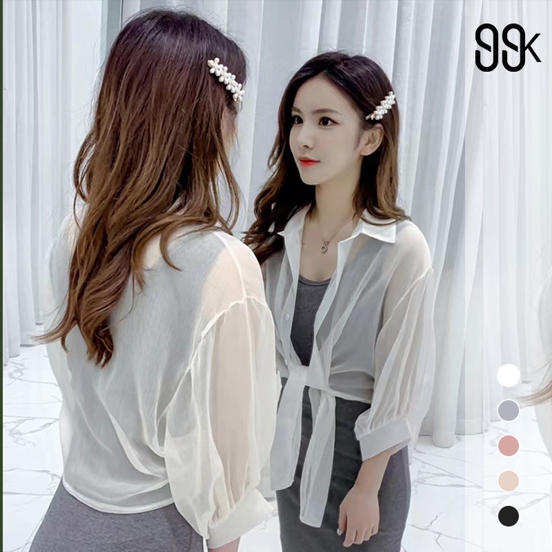 Korean Shirt Chiffon Outer Batwing Long Sleeve Atasan Wanita Lengan Panjang 1116 (S-L)