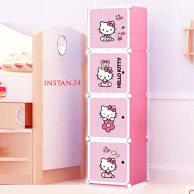 Lemari plastik susun 4 pintu pakaian rak serbaguna baju hello kitty MURAAAh