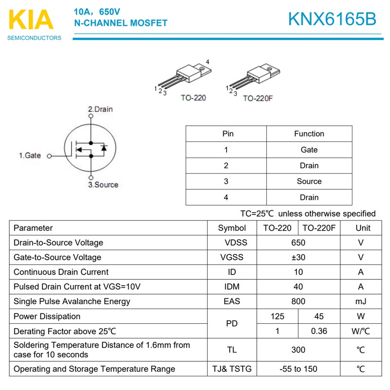 TRANSISTOR KNF6165B TR KNF 6165B KIA TRANSISTOR MOSFET 10A 650V