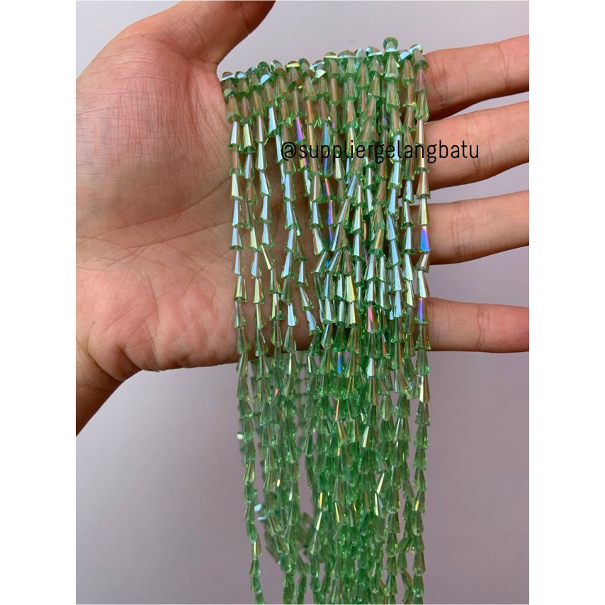 kristal terompet 8 x 4mm soft green quartz crystal rajut bahan PAGODA