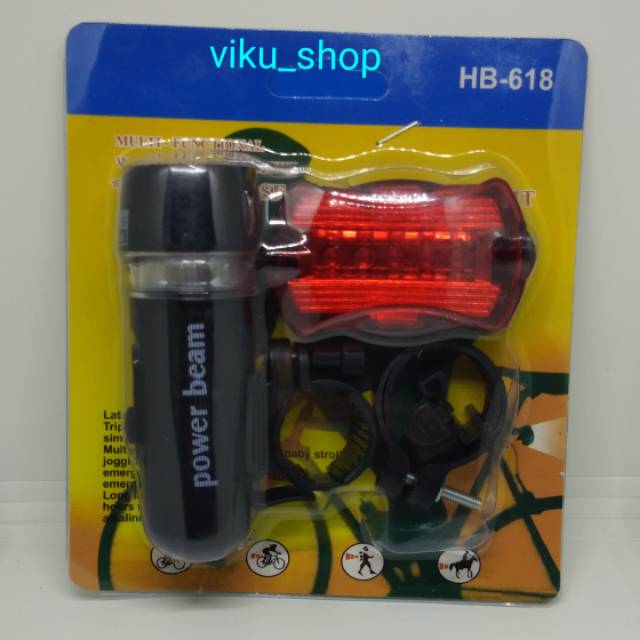 Lampu / Senter Sepede Depan Belakang 1 Set 5 LED Bicycle Lamp Light Power
