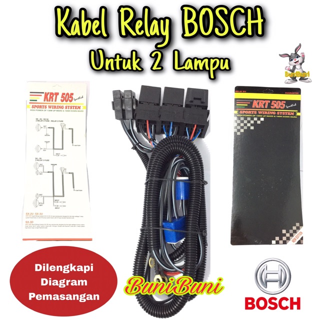 Kabel Relay BOSCH Komplit Untuk Lampu H4 Mobil 3 Relay 2 Lampu BOSCH KRT Original