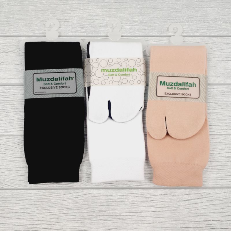 Kaos Kaki Wanita 2 Jari Muzdalifah Panjang Jempol Polos Soft &amp; Comfort Dewasa Dua Jari Telapak Cewek Perempuan Sekolah Kuliah Kerja Kantor Muslimah Sekelas Soka Musdalifah Warna Hitam Putih Coklat