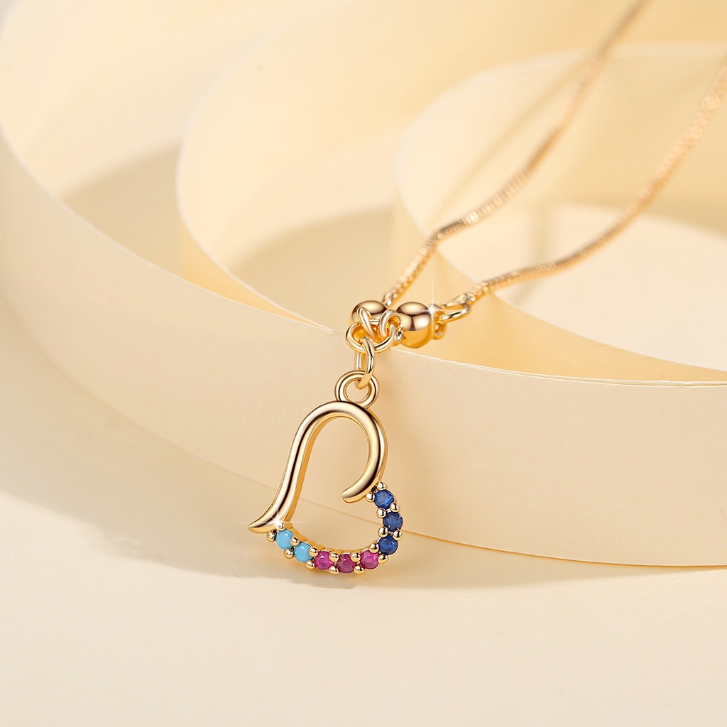 Y634 【Barang spot】Kalung Titanium Berbentuk Hati Liontin Permata 18k Lapis Emas Anti Luntur Titanium  Necklace Fashion Aksesoris