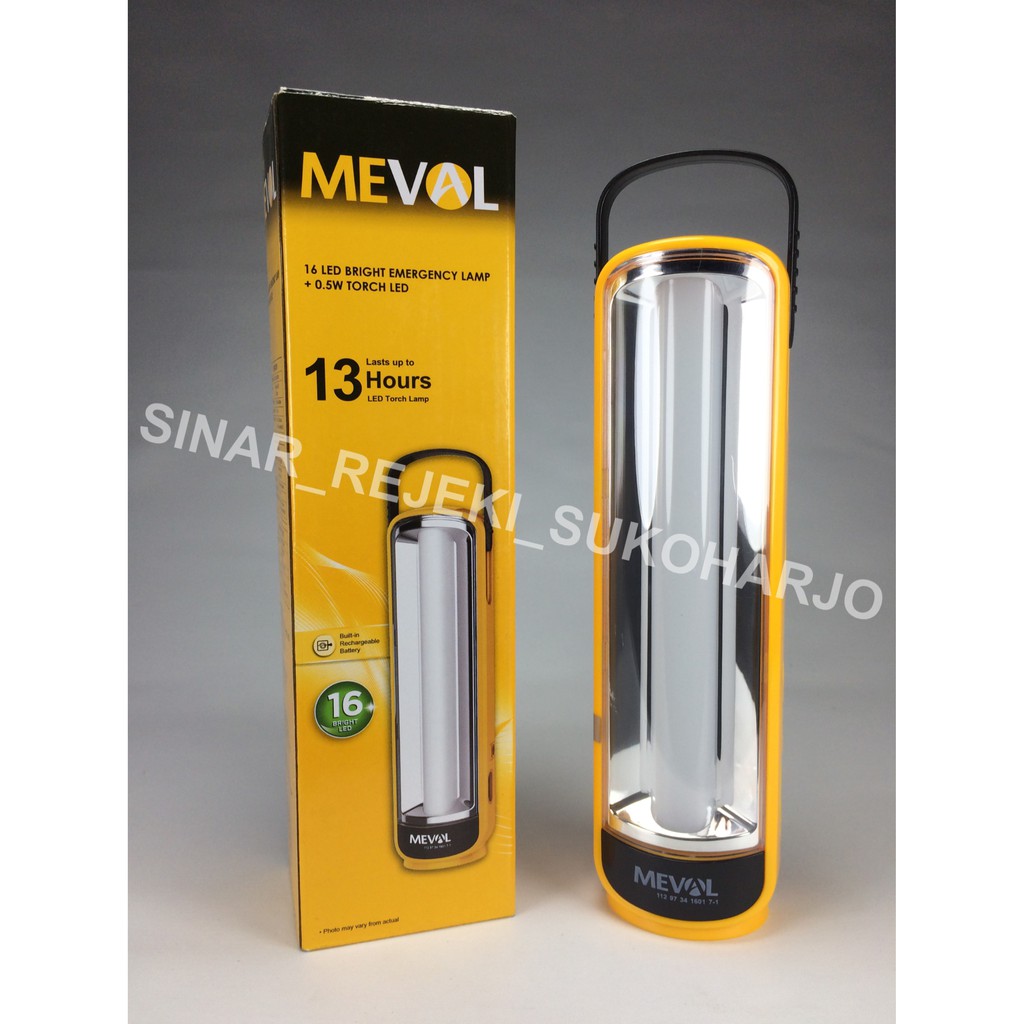 MEVAL 16 BRIGHT LED EMERGENCY LAMP + SENTER Cas Charge Baterai Isi Ulang