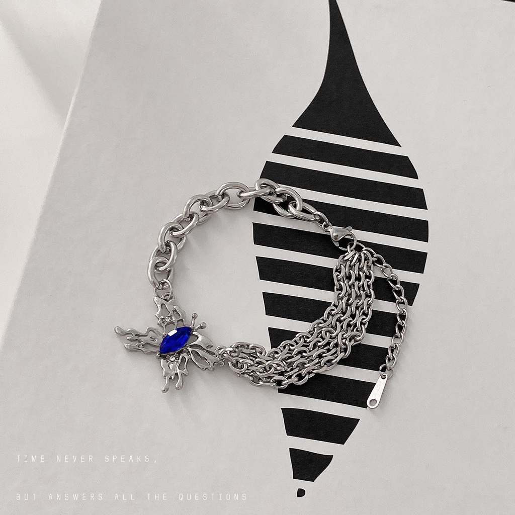 Niche desain Sapphire bertatahkan butterfly gelang wanita multi lapisan twin berlapis fashion normco