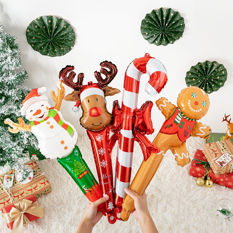 1pc Balon Tiup Bentuk Tongkat Permen Gingerbread Man Snowman Ukuran 24 Inch Untuk Dekorasi Pesta Natal