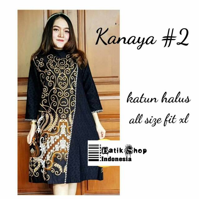 Dress Kanaya #2 Batik Sogan Kondangan Muslim Baju Seragaman Kerja Kantoran Casual Tunik Sekartaji Etnika Ulir Motif Klasik Kombinasi Tunic Panjang