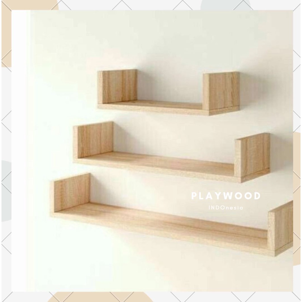 PlayWood - Rak Ambalan Kayu Jati Belanda Melayang / Rak Dekorasi Minimalis / Rak ambalan serbaguna