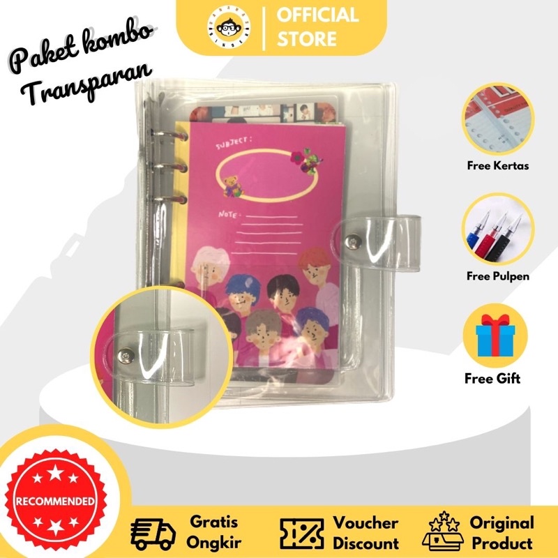 

Binder Transparan A6 (6 ring) Binder Photocard Paket Kombo Hemat + Daily Planner Zipper Pouch dan Photo File