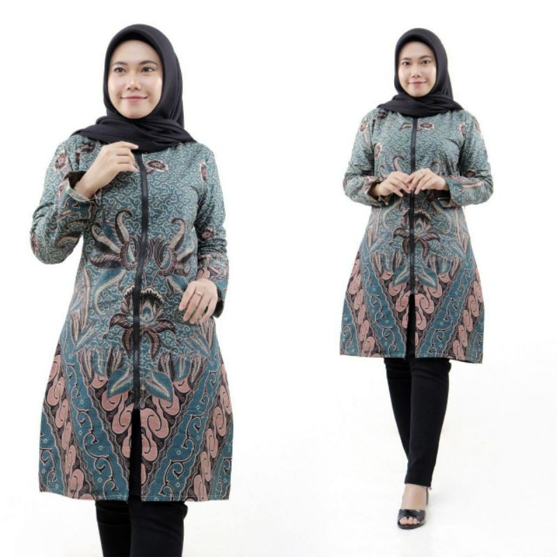 Maura Couple - Sania Ruffle Batik Couple Ori Ndoro Jowi DNT Garansi Termurah Shopee --Tunik piramid hijau