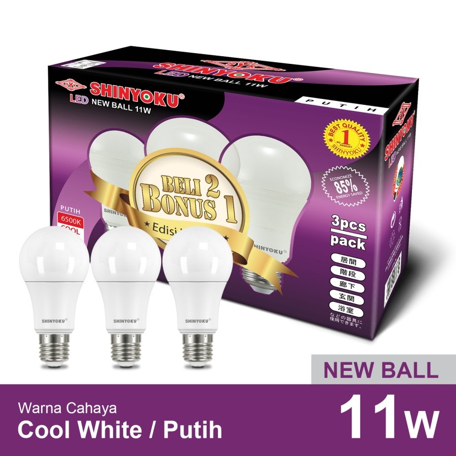 Lampu Led Shinyoku 11 Watt New Ball ( Beli 2 Bonus Gratis 1 )