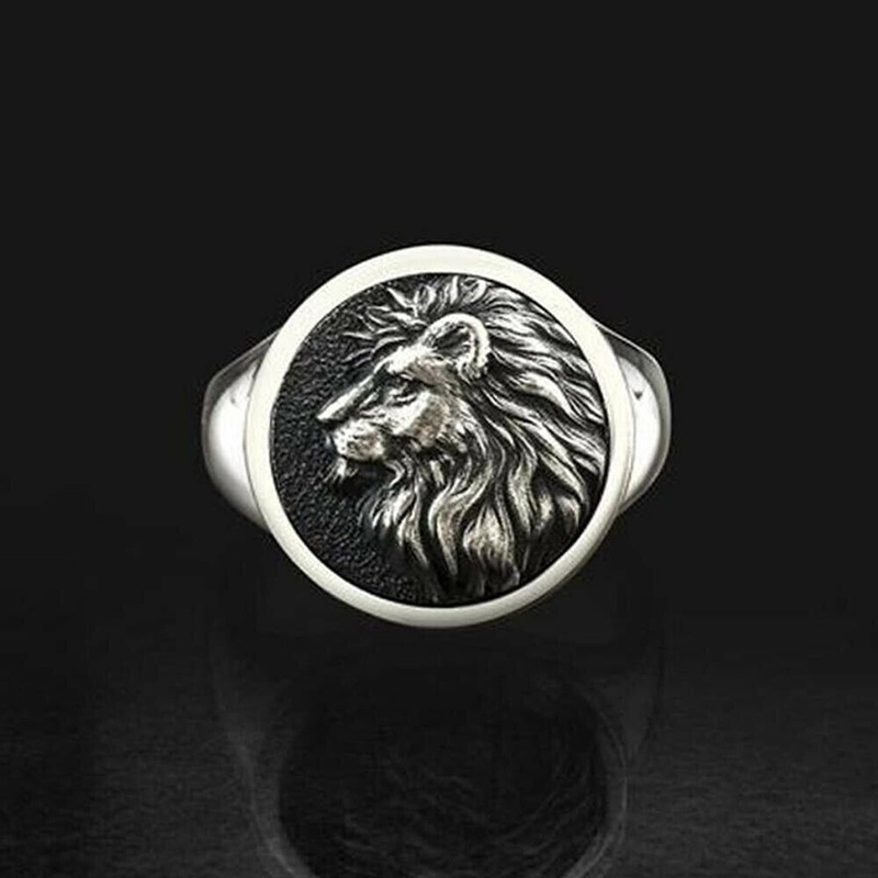 Kepala Singa Cincin Pria Hewan Stainless Steel Perak Vintage Fashion Punk Rings