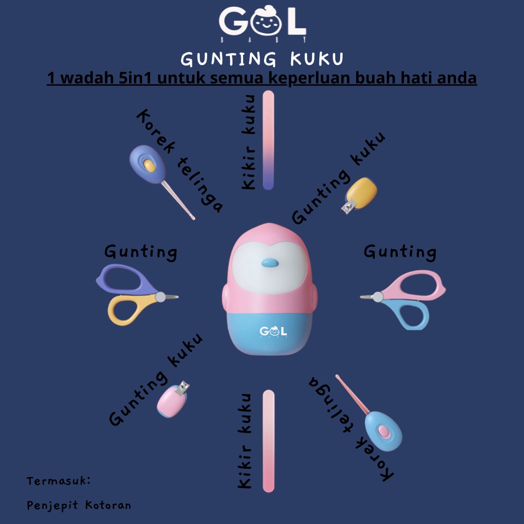 GOL Baby Nail Care Manicure Set 5 in 1  - Perawatan Gunting Kuku Bayi Set Owl Series