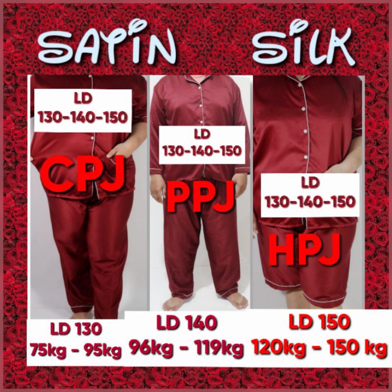 Baju tidur jumbo LD 150/piyama set celana satin polos