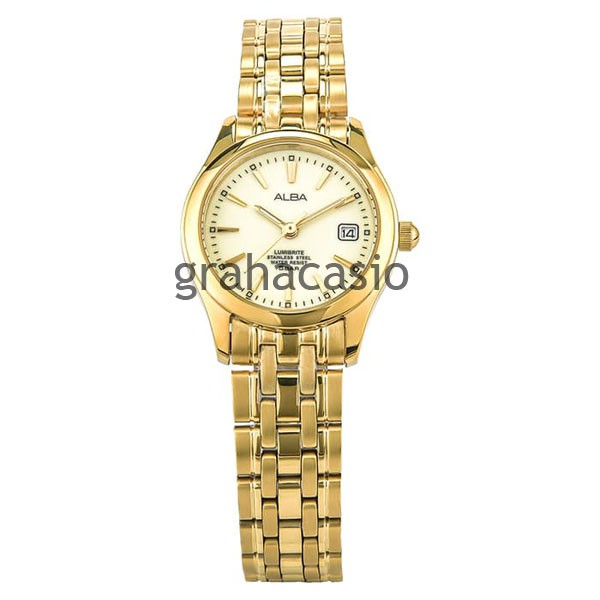 Alba AXT850X1 Ladies White Dial Gold Case Gold Stainless Steel Strap