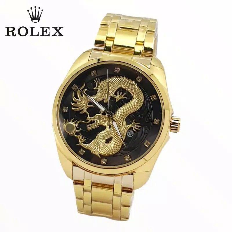 Promo Jam Tangan Pria Rolex Murah Dragon Tanggal Aktif Tali Rantai