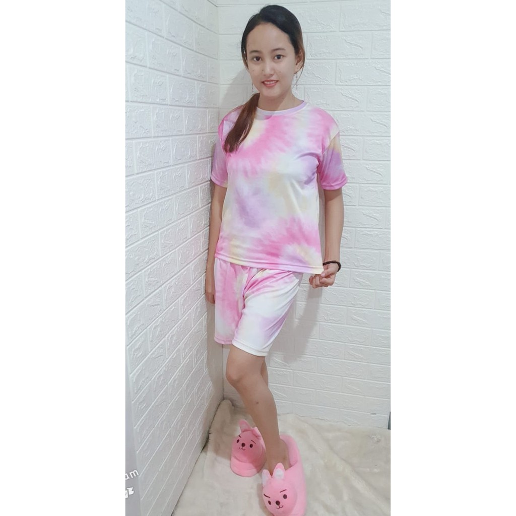 SET SETELAN WANITA LESTARI / ONESET BASIC TIE DYE / DAILYSET-Set purple