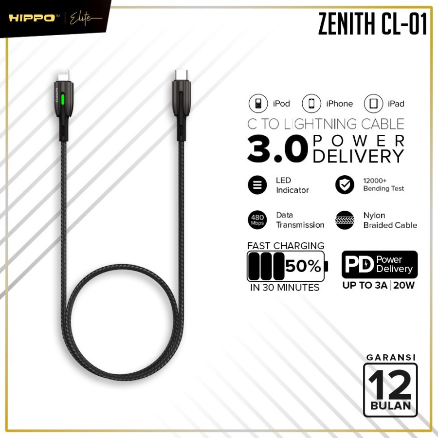 Hippo Zenith CL-01 Kabel PD USB Type C to Lightning With PD INDICATOR