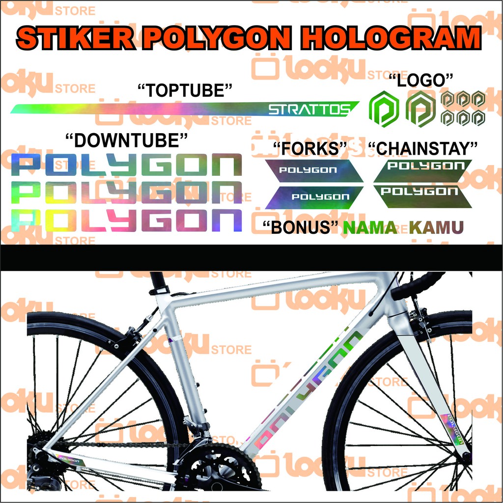 stiker sticker polygon sepeda strattos holograme frame roadbike