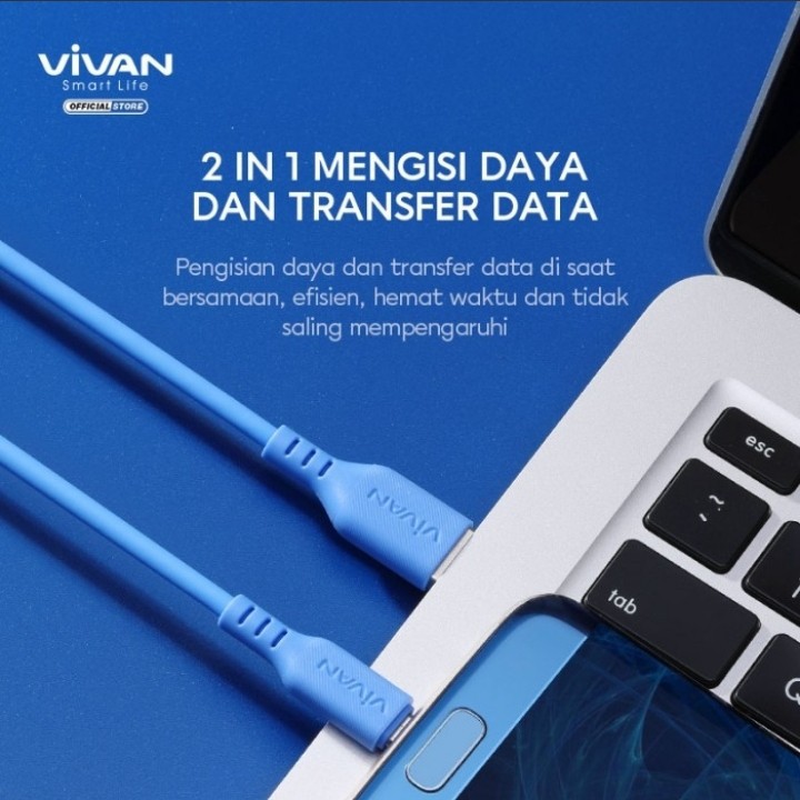 VIVAN VSM100 Kabel Data Micro USB 2.4A Quick Charge Android Biru-Purple