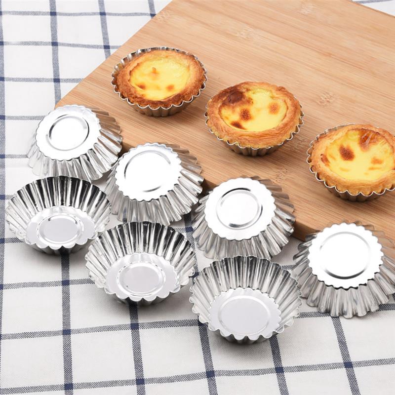 Cetakan Dapur Cupcake Muffin Cup Pan Pastry Baking Tool 10pcs Reusable Tinplate Flower Shaped Nonstick Ripple Egg Tart Mold