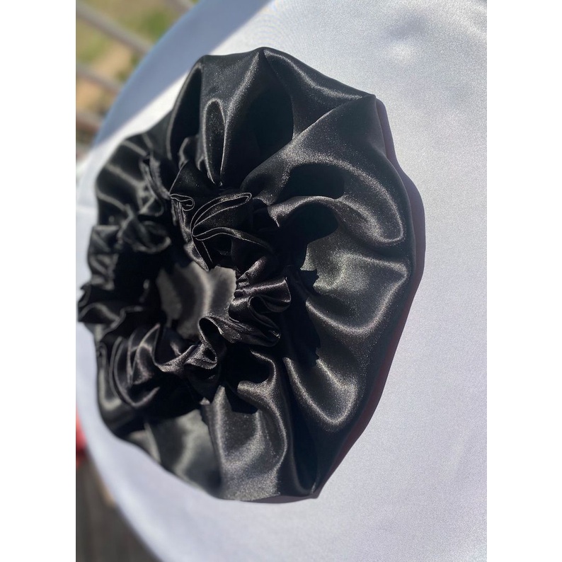 BONNET RATU CASTLE BLACK BAHAN SATIN BERSERAT BONNET HAIR BONNET PERAWATAN RAMBUT AKSESORIS RAMBUT