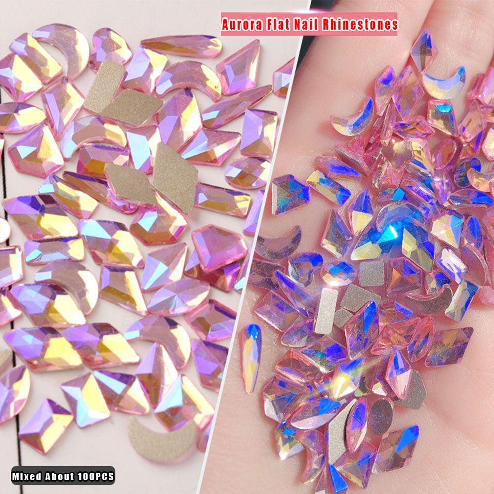 R-flower 100PCS Aurora Nail Rhinestones Campur Berbagai Bentuk Perhiasan Nail Art 3D