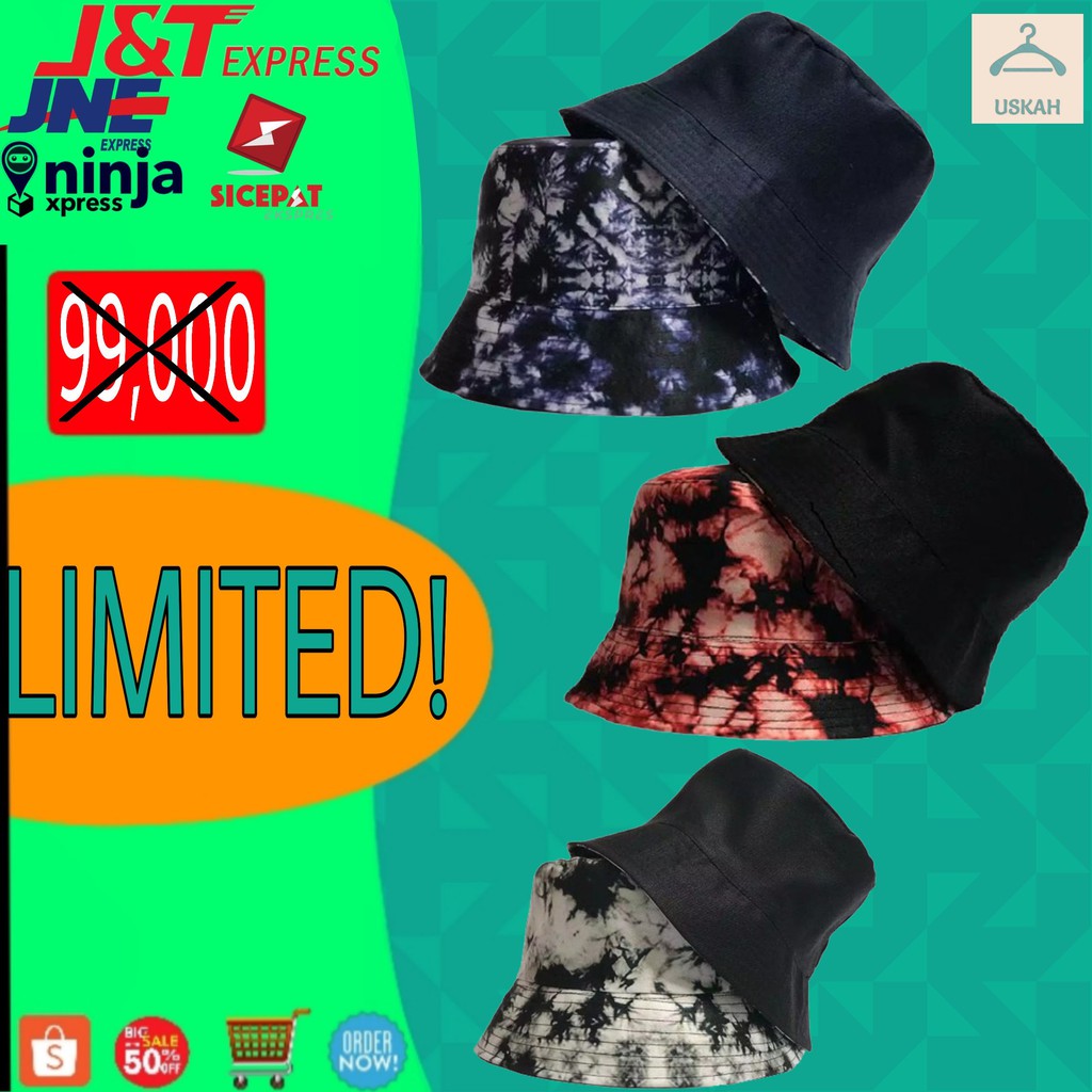LIMITED TOPI BUCKET HAT TIE DYE BOLAK BALIK  TOPI BUCKET FASHION KOREA PRIA WANITA PREMIUM UNISEX
