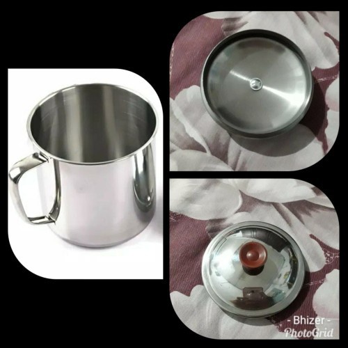 GELAS MUG CANGKIR + TUTUP STAINLESS 8 CM / GELAS STAINLESS LENGKAP DENGAN TUTUP