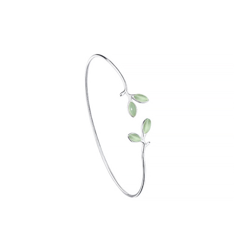 Gelang Desain Daun Bahan Stainless Steel 925 Untuk Wanita