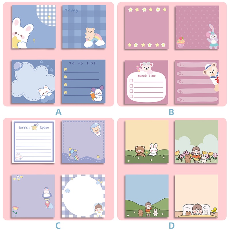 80 Sheets Korean Cartoon Cute Sticky Notes Student Memo Guestbook