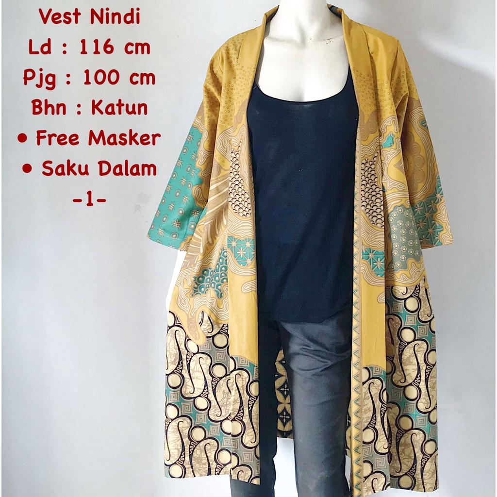 Vest Nindi batik solo outer lengan atasan kerja blazer wanita