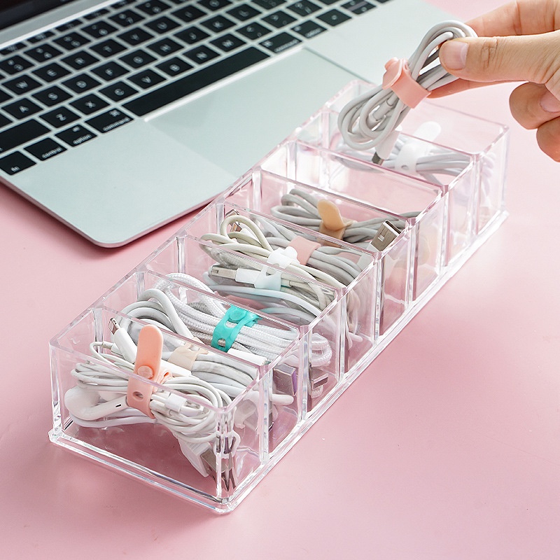 【RUMATIDY】Kabel Organizer Kotak Akrilik Bening Aesthetic Kabel Colokan Banyak Storage Box Storage Storage Box Serbaguna