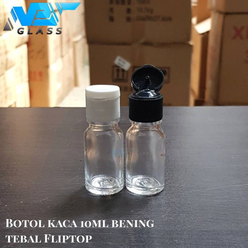 botol kaca 10ml bening tebal tutup fliptop