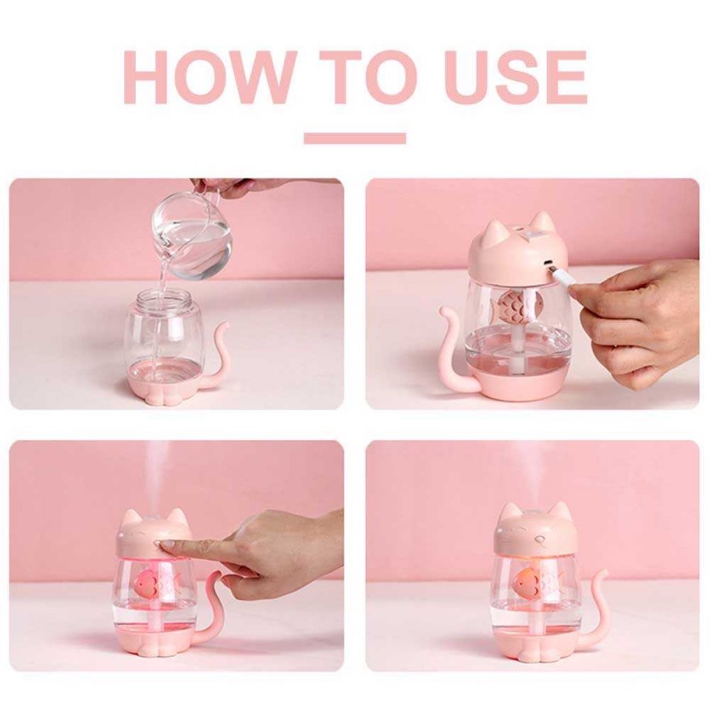 Humidifier Diffuser Model Kucing Lucu 3 in 1 Kipas LED USB 350ml