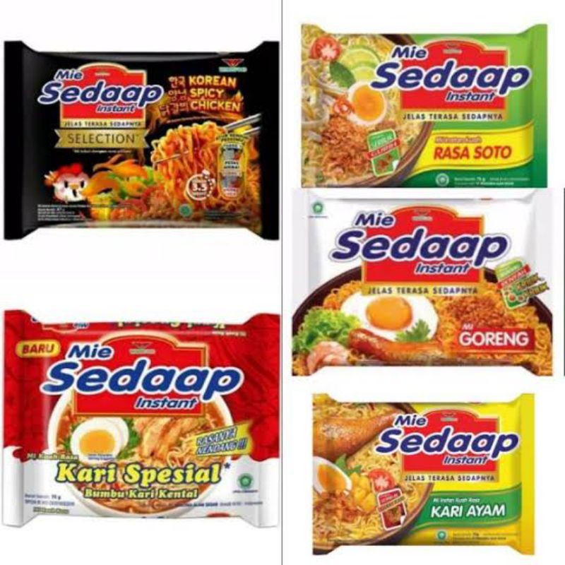 Mi Sedap Goreng / Mi Sedap Kuah Soto / Mi Sedap Salero Padang / Mi Sedap Korea Hot Spicy