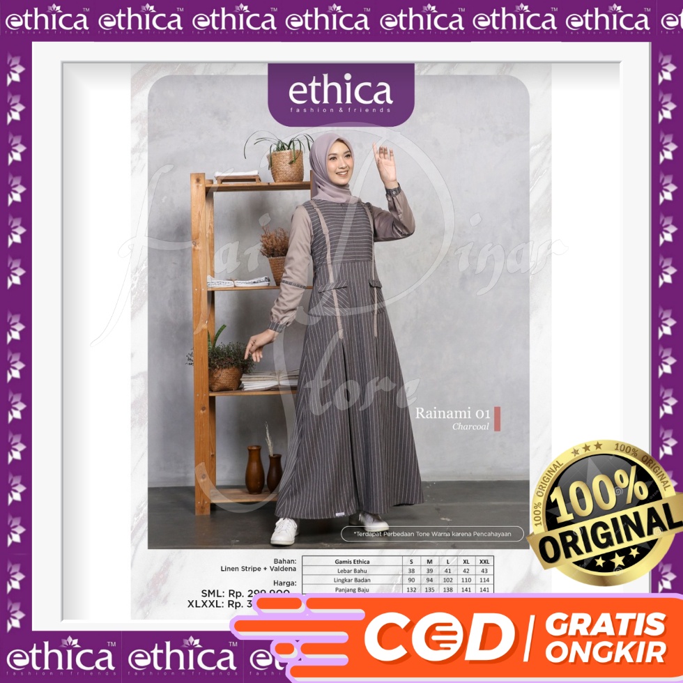 [Terbaru] Ethica Gamis Muslimah Rainami 01 Ready Warna Carcoal XL