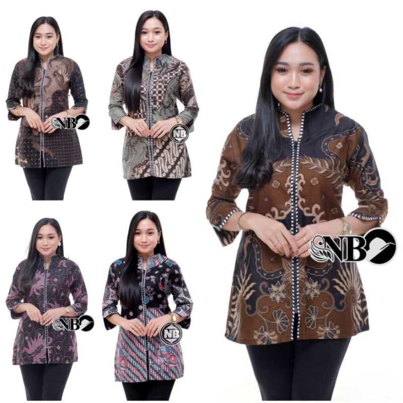 Batik Wanita Atasan Modern kerja blus M L XL XXL