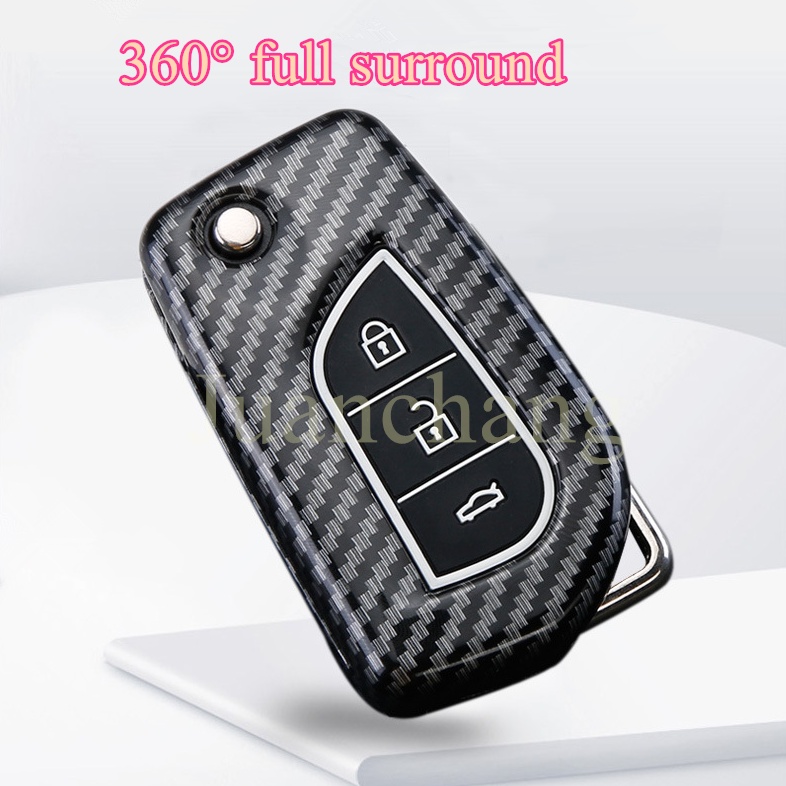Case Holder Kunci Remote Mobil Bahan ABS Silikon Carbon Fiber Untuk Toyota Hilux Revo Innova Rav4 Fortuner