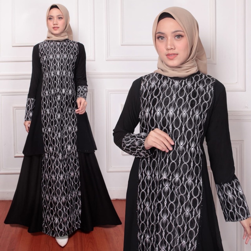 Abaya Arab Silver Susun Hitam/ Gamis Turkey / Gamis Dubai/Gamis Hitam
