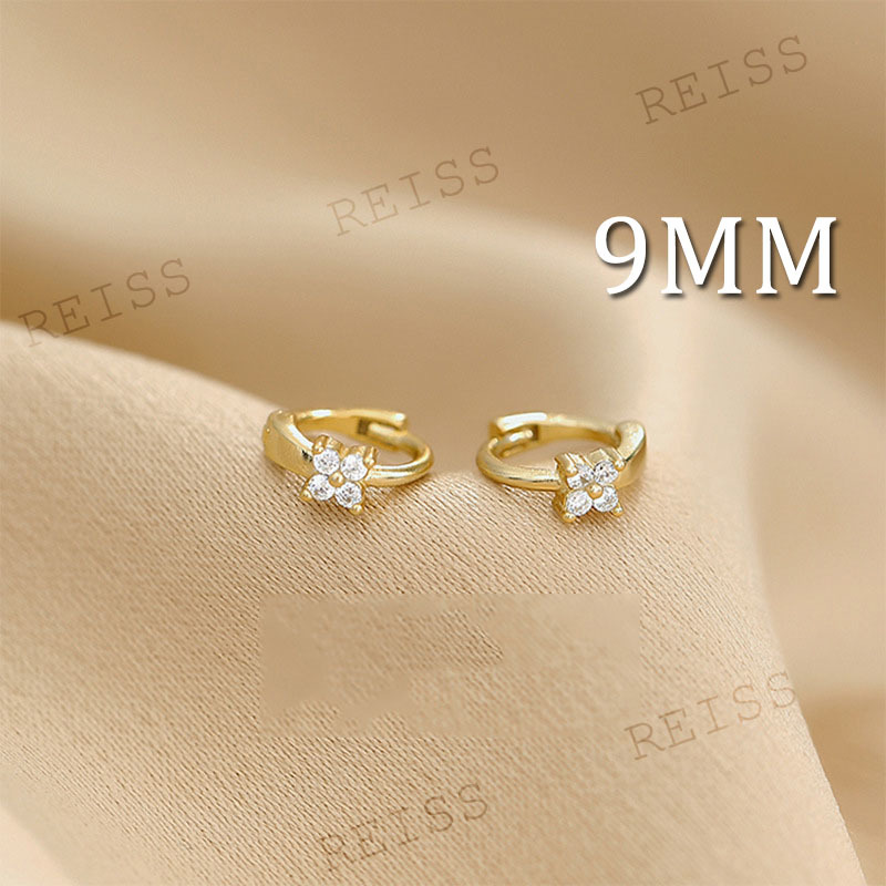 1 Pasang Anting Titanium Wanita 14K Anting Hoop Zirkon Mini berlapis Emas  1 Pasang Huggie Piercing Earings Cubic Zirconia Cartilage Earring Stud-2# Mini Clover