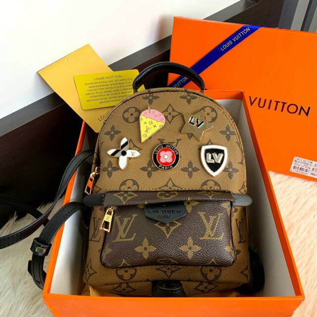 Ready Stock ransel Arrival LOUIS VUITTON Palm Springs Mini Monogram With Pin Bag SS19   #LV61105