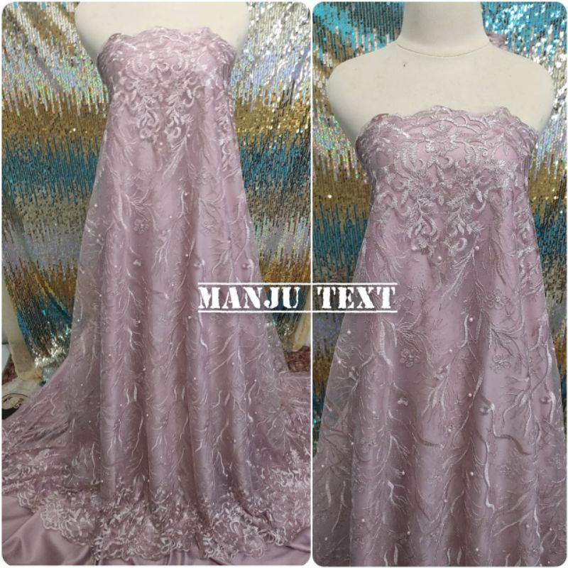 Kain - bahan tile renda mutiara /bahan tille mutiara/cocok untuk dress gaun pesta dll PROMO TERMURAH