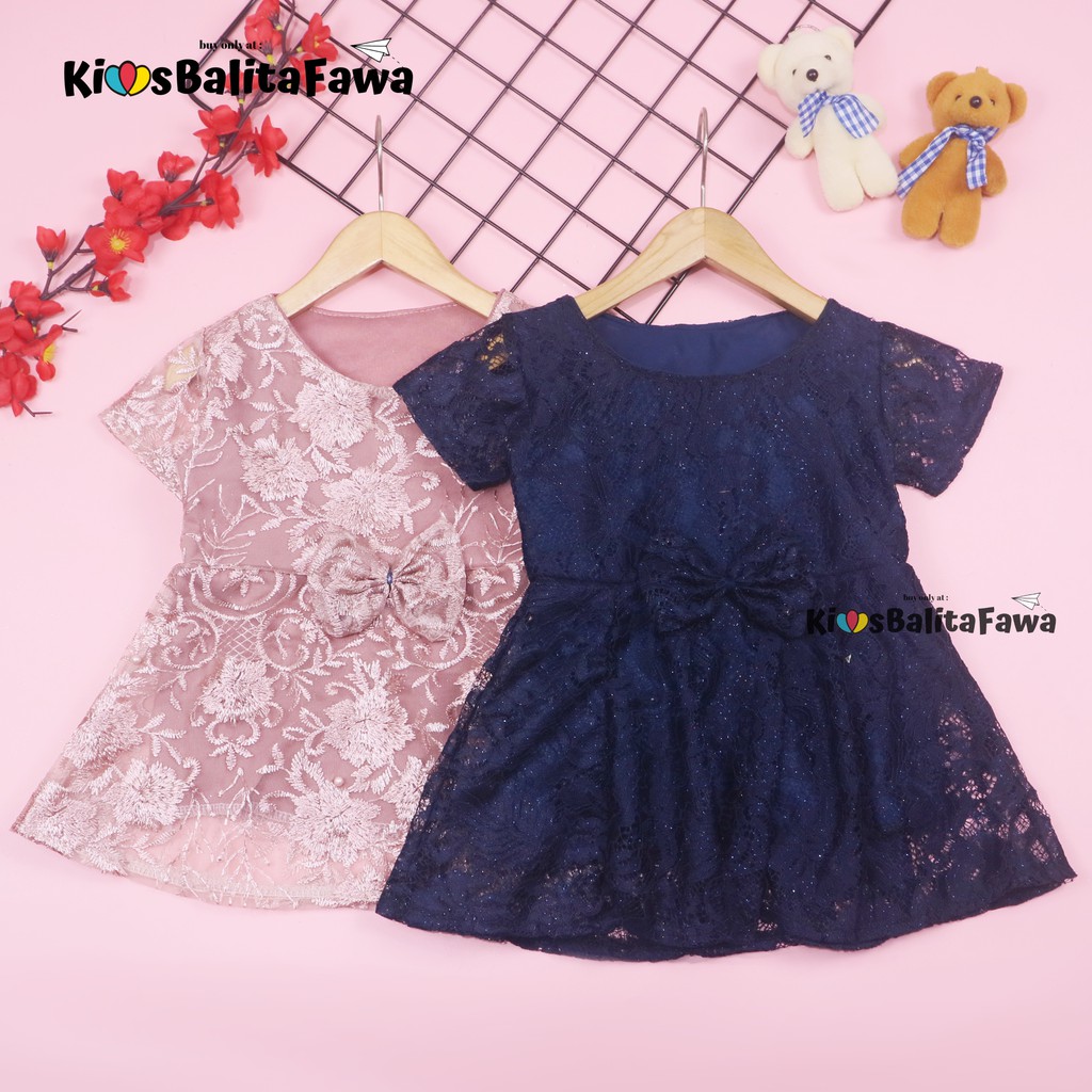 Dress Icha Brukat uk 6-12 Bulan / Dres Anak Perempuan Brukat Kondangan Gaun Pesta Baju Lengan Import Cewek