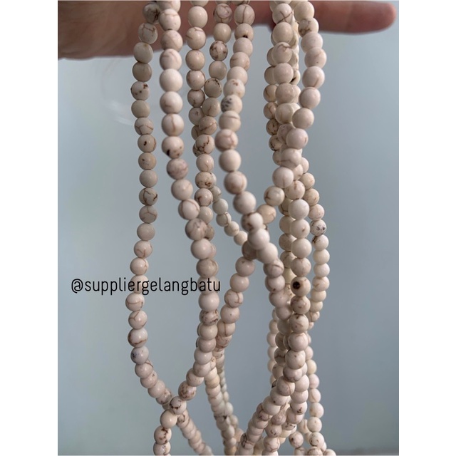 bahan white howlite 4mm natural putih serat emas aksesoris premium